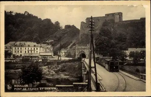 Ak Bouillon Wallonien Luxemburg, Pont de France et Chateau, Tunnelausfahrt, Straßenbahn