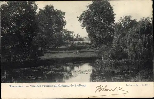 Ak Tervuren Tervueren Flämisch Brabant Flandern, Vue des Prairies du Chateau de Stolberg