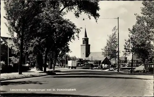 Ak Leeuwarden Friesland Niederlande, Westersingel mit St. Dominicus Kirche
