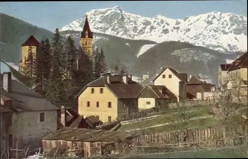 Ak Eisenerz Steiermark, Teilansicht, Kaiserschild