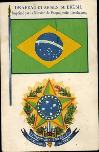Ak Drapeau et Armes du Bresil, Flagge, Wappen
