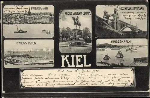 Ak Kiel, Kriegshafen, Hochbrücke Levensau, Kaiser Wilhelm Denkmal
