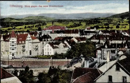 Ak Offenburg in Baden Schwarzwald, Blick gagen das neue Krankenhaus