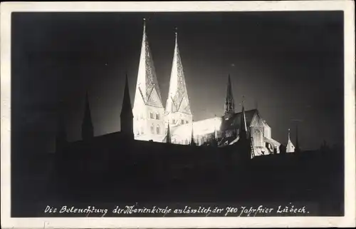 Foto Ak Lübeck, Beleuchtung der Marienkirche, 700 Jahrfeier