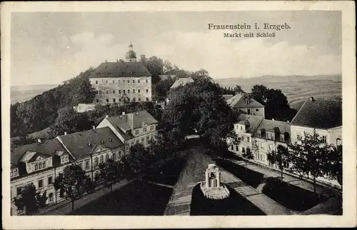 Ak Frauenstein im Erzgebirge, Markt mit Schloss