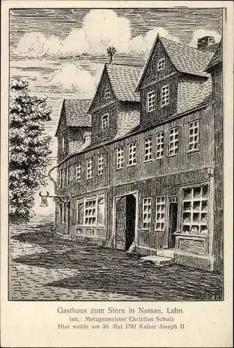 Künstler Ak Nassau im Rhein Lahn Kreis, Gasthaus zum Stern, Inh. Metzgermeister Christian Schulz