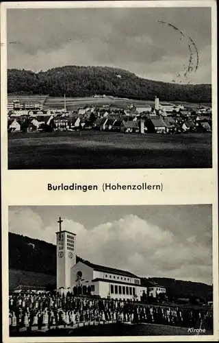 Ak Burladingen BW, Totalansicht vom Ort, Kirchgang