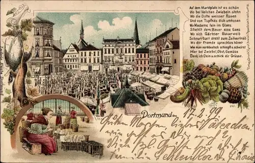 Litho Dortmund im Ruhrgebiet, Markthalle, Gedicht