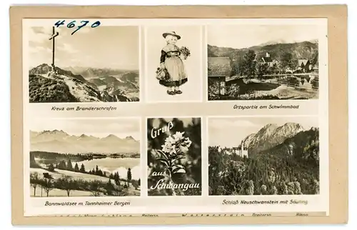 5 Glas Negative Schwangau im Ostallgäu, Bild Telegramm, Schloss, verschiedene Ansichten