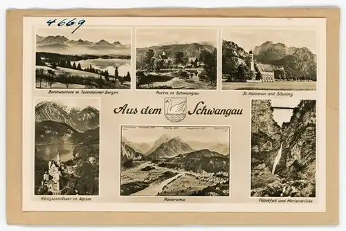 5 Glas Negative Schwangau im Ostallgäu, Bild Telegramm, Schloss, verschiedene Ansichten