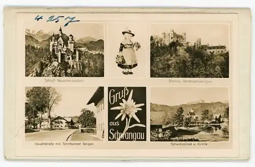 5 Glas Negative Schwangau im Ostallgäu, Bild Telegramm, Schloss, verschiedene Ansichten