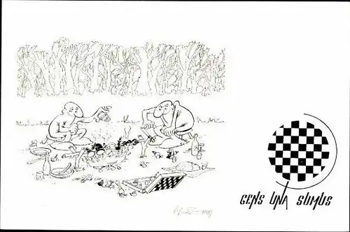 10 alte Ak Karikatur, Komik, Gens Una Sumus, diverse Ansichten