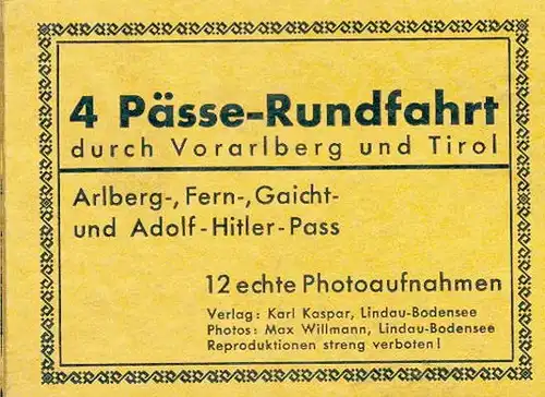 12 alte Fotos im Kleinformat, 4 Pässe Rundfahrt durch Vorarlberg und Tirol, im passenden Umschlag