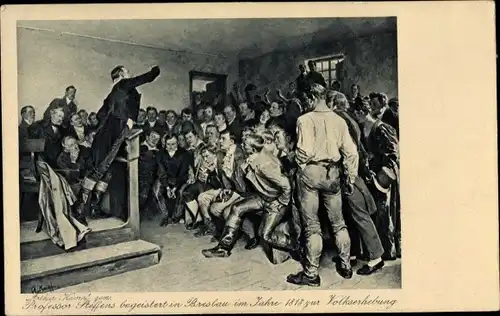 Künstler Ak Kampf, A., Wrocław Breslau in Schlesien, Professor Steffens begeistert zur Volkserhebung
