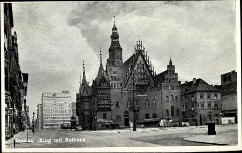 Ak Wrocław Breslau in Schlesien, Ring mit Rathaus
