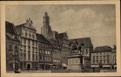 Ak Wrocław Breslau in Schlesien, Ring und Turm der Elisabethkirche