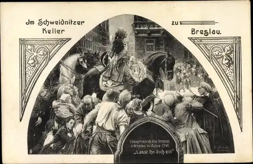 Künstler Ak Kaempffer, E., Wrocław Breslau in Schlesien, Einzug Friedrich des Großen, 1741