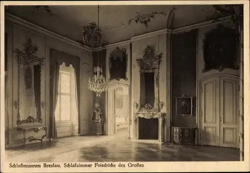Ak Wrocław Breslau in Schlesien, Schlossmuseum, Schlafzimmer Friedrichs des Großen