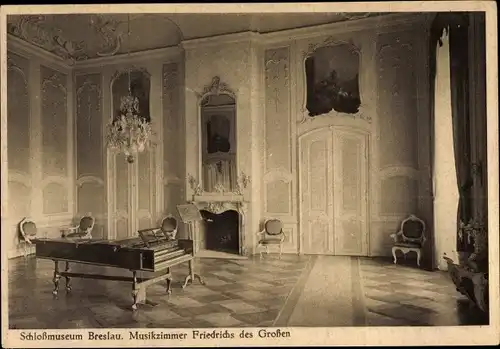 Ak Wrocław Breslau in Schlesien, Schlossmuseum, Musikzimmer Friedrichs des Großen
