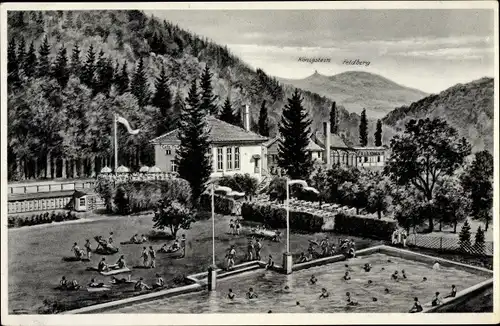 Ak Eppstein im Taunus, Fischbachtal, Rieger's Café, Schwimmbad