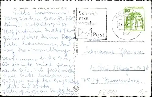 Ak Güls Koblenz am Rhein, Alte Kirche (um 12. Jh.)