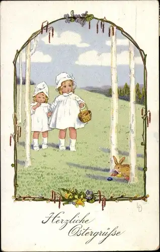 Künstler Ak Döring, Lia, Glückwunsch Ostern, Kinder, Hase, Ostereier