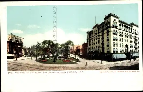 Ak Detroit Michigan USA, Washington Boulevard und Hotel Cadillac