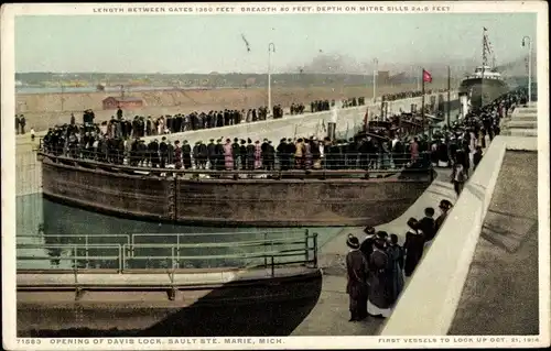 Ak Sault Sainte-Marie Michigan USA, Eröffnung des Davis Lock