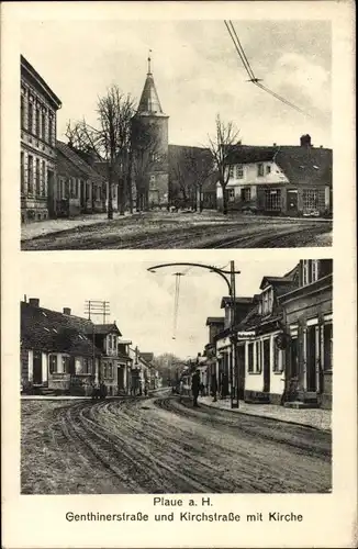 Ak Plaue Brandenburg an der Havel, Genthiner Straße, Kirchstraße, Kirche