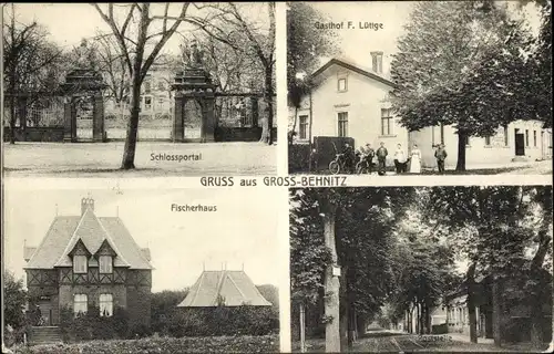 Ak Groß Behnitz Nauen im Havelland, Schlossportal, Fischerhaus, Gasthof F. Lüttge, Poststelle