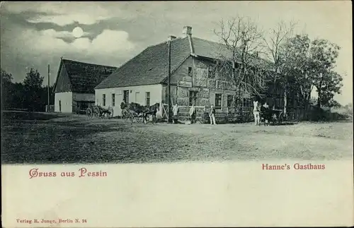 Mondschein Ak Pessin in der Mark, Hanne's Gasthaus