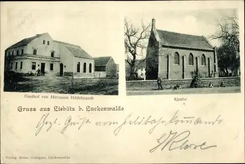 Ak Liebätz bei Luckenwalde, Gasthof von Hermann Hildebrandt, Kirche