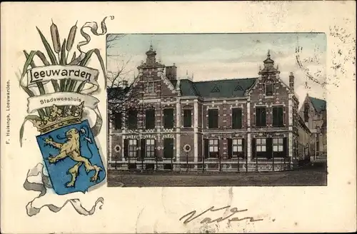 Wappen Ak Leeuwarden Friesland Niederlande, Stadsweeshuis