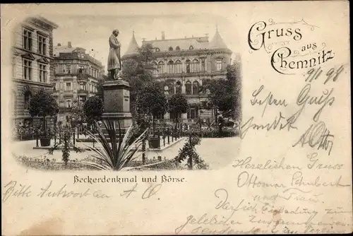 Ak Chemnitz in Sachsen, Beckerdenkmal, Börse