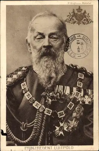 Ak Prinzregent Luitpold von Bayern, Portrait, in Uniform, Orden, Wappen