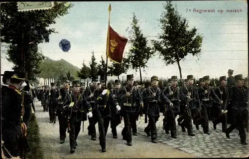 Ak Niederländische Armee, Soldaten in Uniformen, Fahne