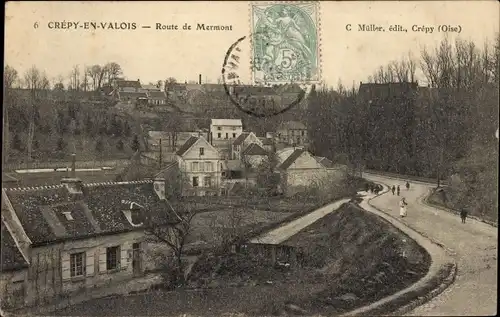 Ak Crépy in Valois Oise, Route de Mermont