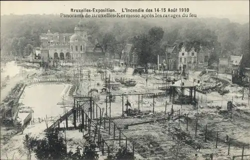Ak Brüssel Brüssel, Ausstellung 1910, Brand vom 14.-15. August, Panorama der Kermesse