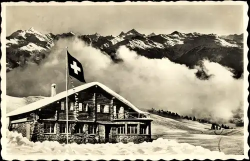 Ak Mont Lachaux, Restaurant Croix d'Err, Flagge, Berghütte