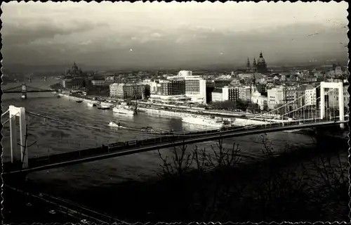Ak Budapest Ungarn, Panorama, Brücke, Hotel Duna