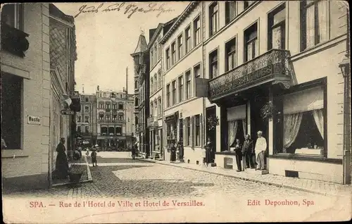 Ak Spa Wallonien Lüttich, Rue de l'Hotel de Ville und Hotel de Versailles