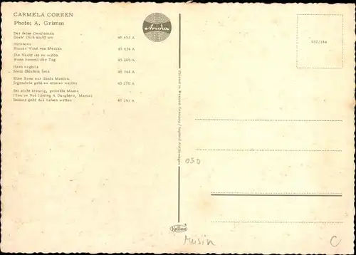 Ak Israelische Schlagersängerin Carmela Corren, Der feine Gentleman, Ariola