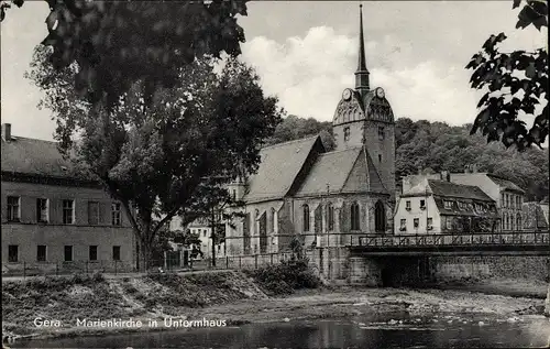 Ak Gera in Thüringen, Marienkirche in Unterhaus, Brücke