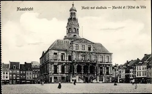 Ak Maastricht Limburg Niederlande, Markt met stadhuis