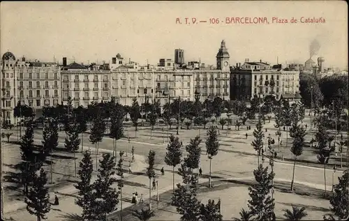 Ak Barcelona Katalonien Spanien, Plaza de Catalunya