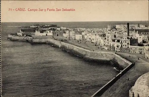 Ak Cádiz Andalusien Spanien, Campo Sur und Punta San Sebastian