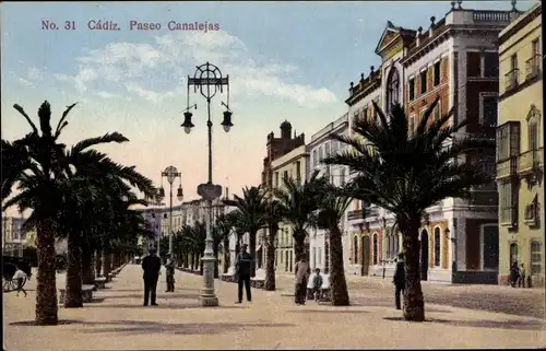 Ak Cádiz Andalusien Spanien, Paseo Canalejas, Straßenpartie