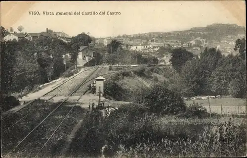 Ak Vigo Galizien Spanien, Gesamtansicht des Castillo del Castro