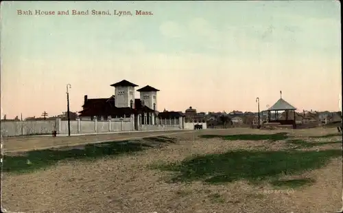 Ak Lynn Massachusetts USA, Badehaus und Musikpavillon