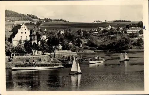 Ak Saalburg in Thüringen, Stausee, Segelboote, Dampfer